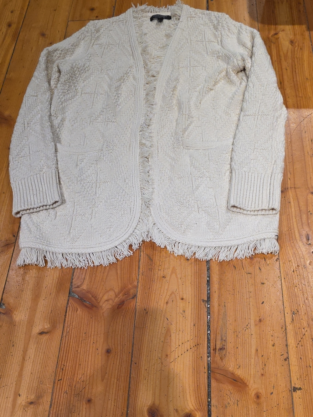 Banana Republic Cream Fringe Open-Front Knit Cardigan